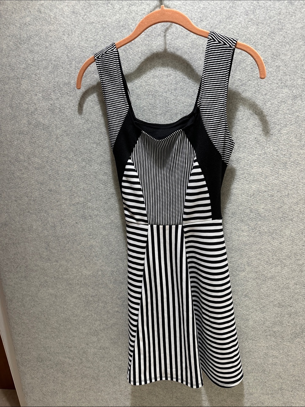 City Triangles Black and White Optical Striped Fit-and-Flare Mini Dress